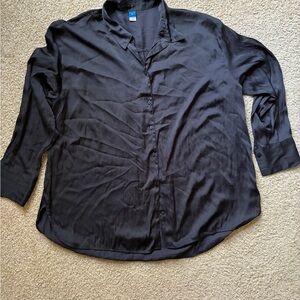 Satin Black Button-Up Shirt